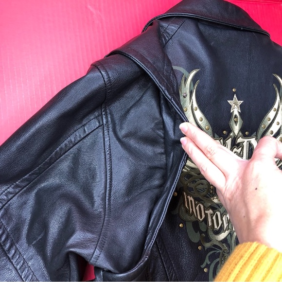 Women’s Harley Davison Gunuine Leather Motorcycle Jacket Size Large Embroidered - Picture 10 of 10